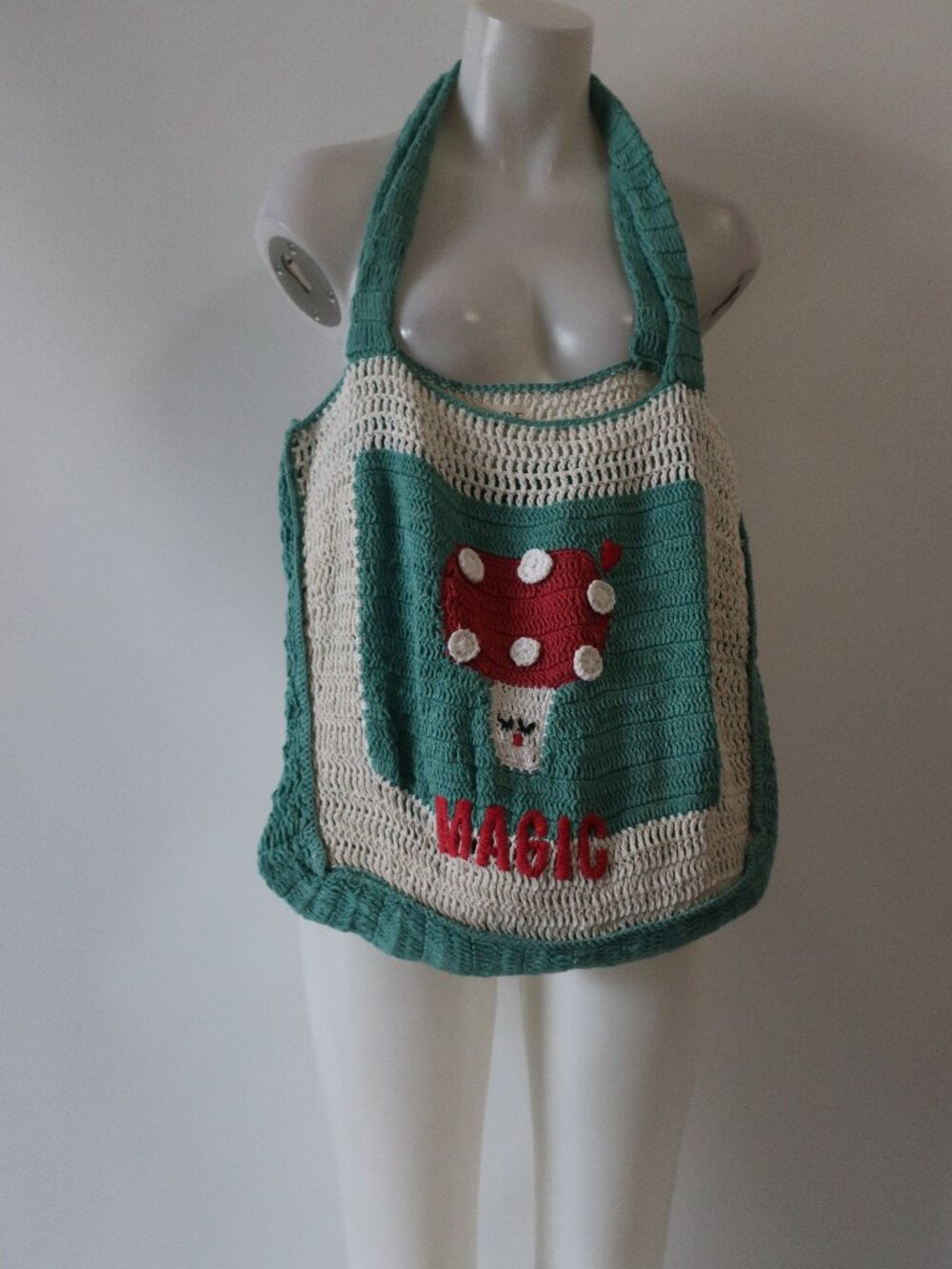 NWT Womens M.A.B.E Neve Green, Red, Beige Crochet "Magic" Tote Bag